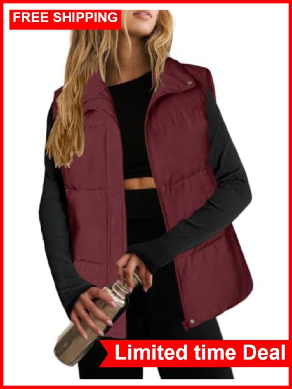 Women's Lightweight Quilted Puffer Vest Zip Up Sleeveless Warm Outerwear with